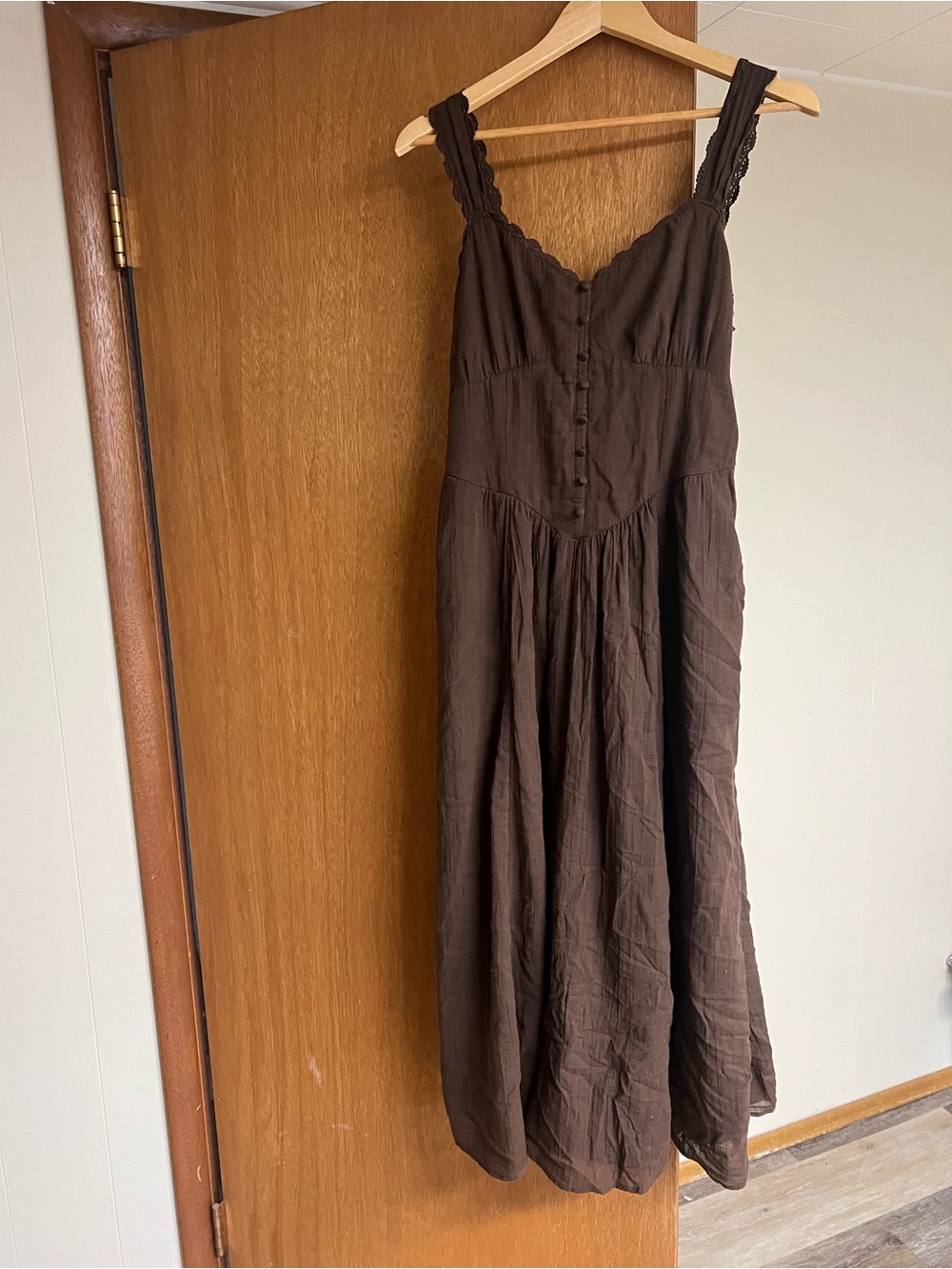 American Eagle Outfitters Brown Sleeveless Maxi Dress with Button Front